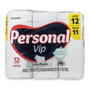 PAPEL HIGIENICO FOLHA DUPLA 12 ROLOS C/ 20M | PERSONAL VIP